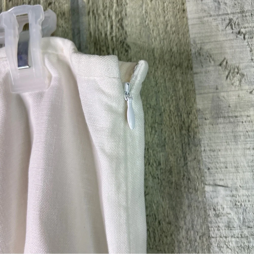 Talbots Size 20 100% Linen Cream Color Lined Skirt Hook & Eye & Zipper Closure